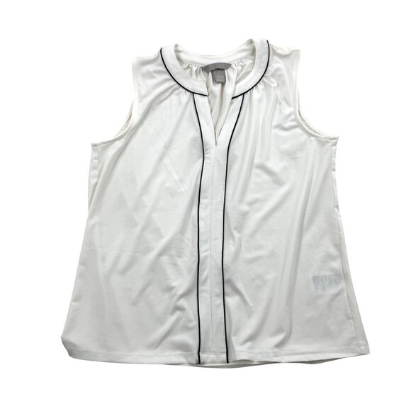 H&M Womens Sleeveless White Blouse With Black Trim Size S Made In Cambodia - Picture 1 of 8